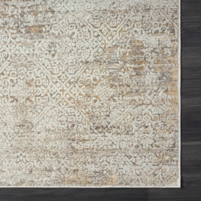 Brisbane Beige Faded Damask Area Rug