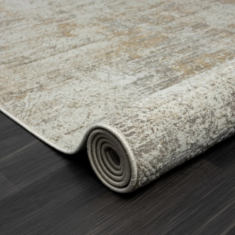 Brisbane Beige Faded Damask Area Rug