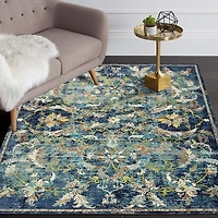 Navy Faded Floral Area Rug, 4x6