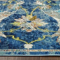 Navy Faded Floral Area Rug, 4x6