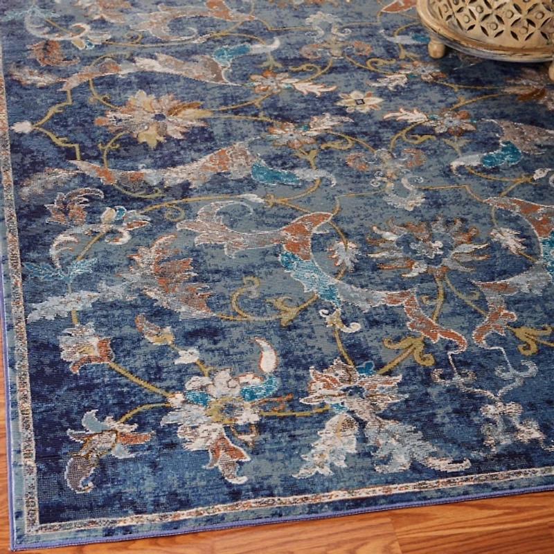 Navy Faded Floral Area Rug, 4x6