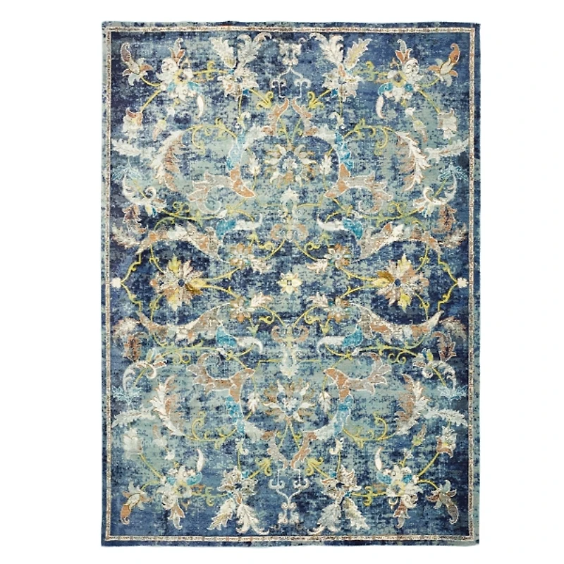 Navy Faded Floral Area Rug, 4x6
