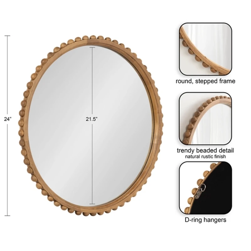 Rustic Beaded Round Wall Mirror