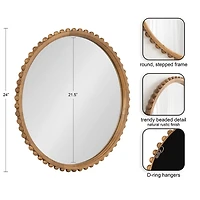 Rustic Beaded Round Wall Mirror