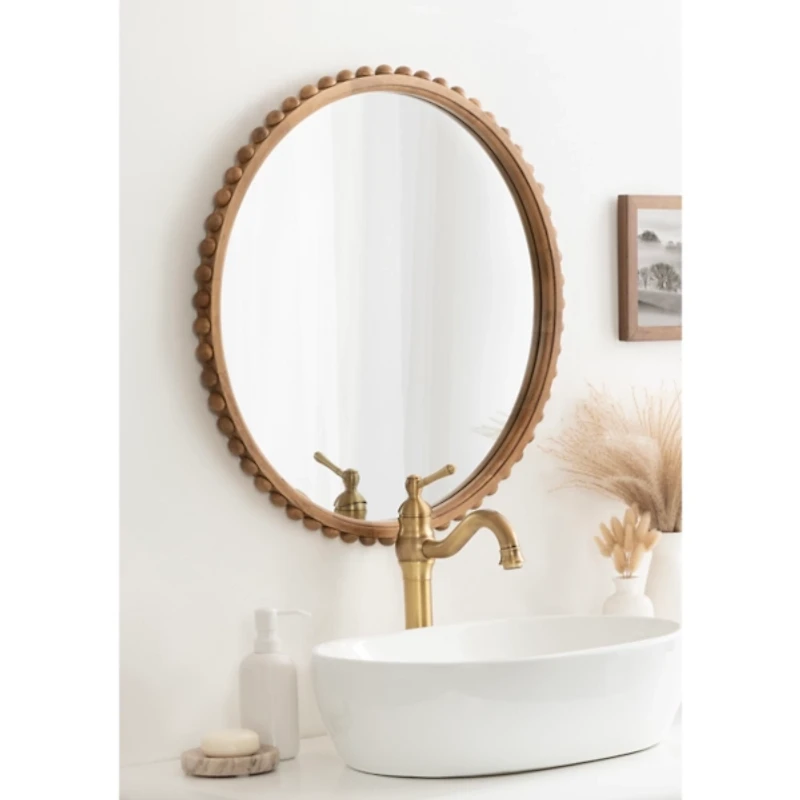 Rustic Beaded Round Wall Mirror