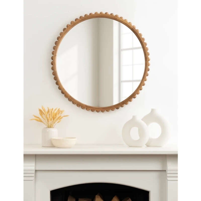 Rustic Beaded Round Wall Mirror