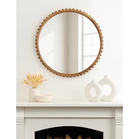Rustic Beaded Round Wall Mirror