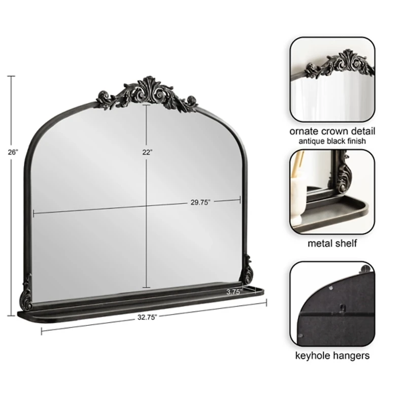 Black Arched Wall Mirror with Shelf