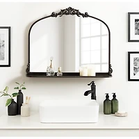 Black Arched Wall Mirror with Shelf
