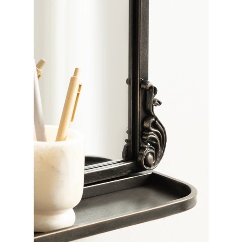 Black Arched Wall Mirror with Shelf
