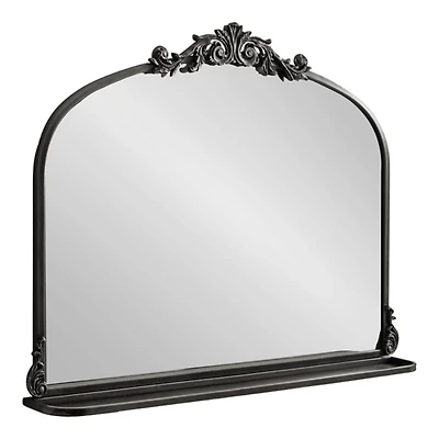 Black Arched Wall Mirror with Shelf