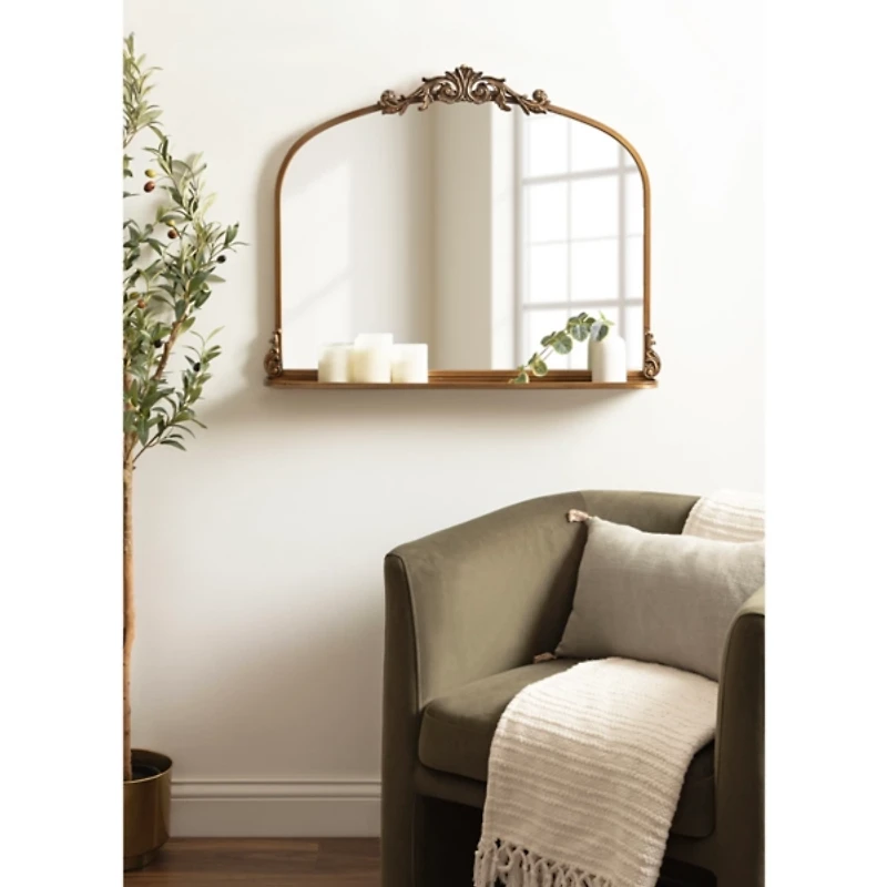 Gold Arched Wall Mirror with Shelf