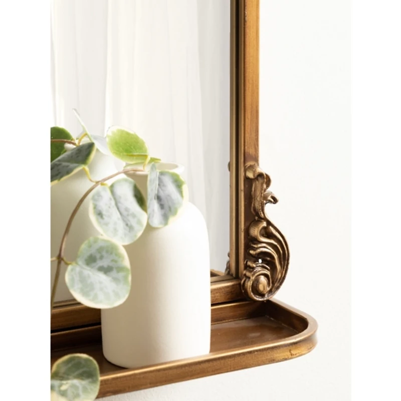 Gold Arched Wall Mirror with Shelf