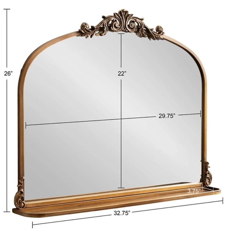 Gold Arched Wall Mirror with Shelf