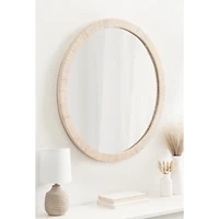 White Rattan Round Wall Mirror