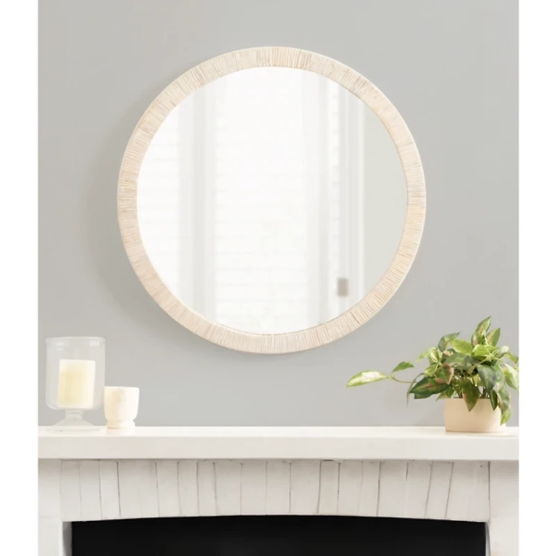 White Rattan Round Wall Mirror