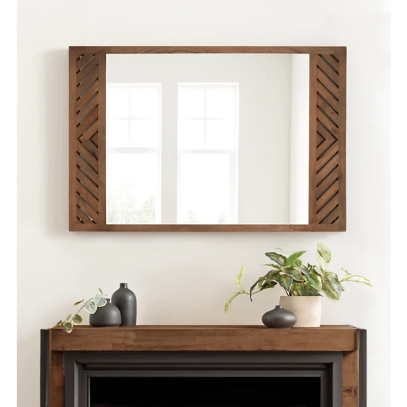 Brown Slatted Chevron Wall Mirror