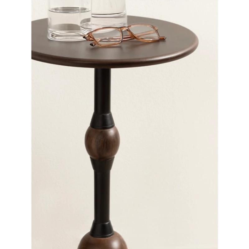 Brown Mango Wood Turned Leg Accent Table