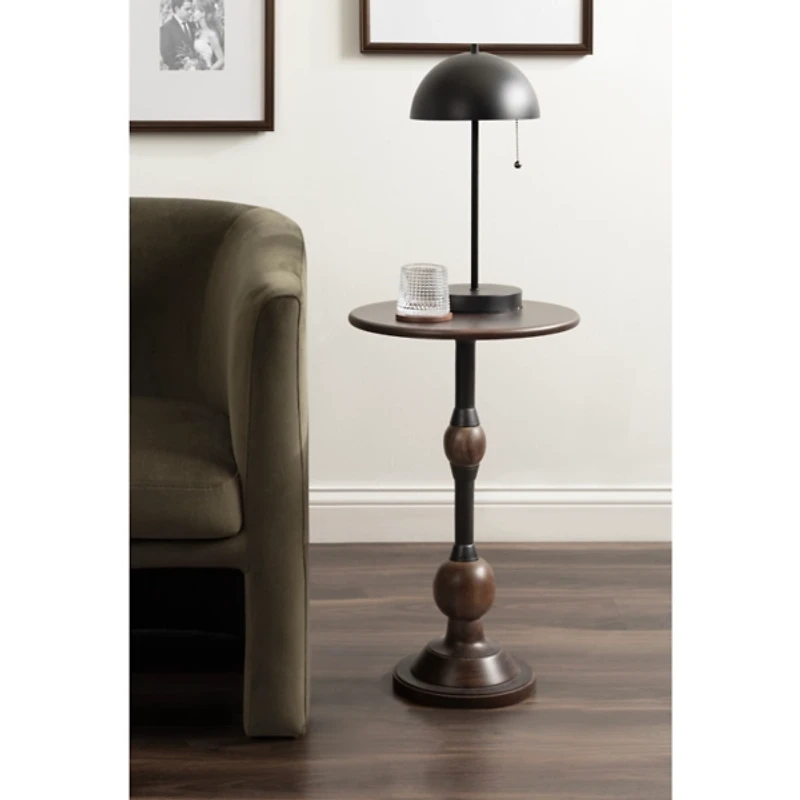 Brown Mango Wood Turned Leg Accent Table