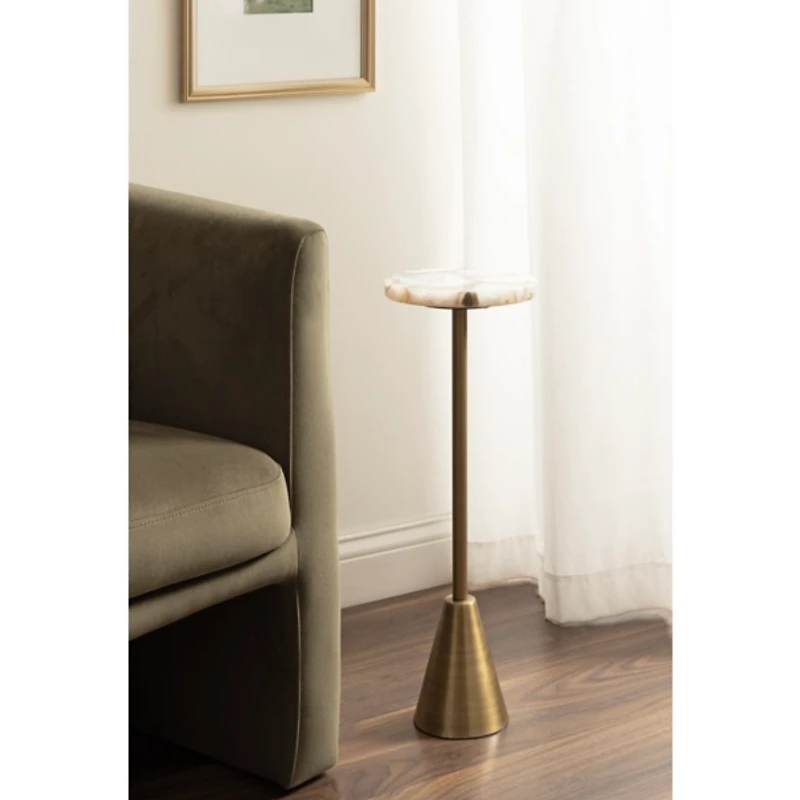 Brass and Gold Quartz Accent Table