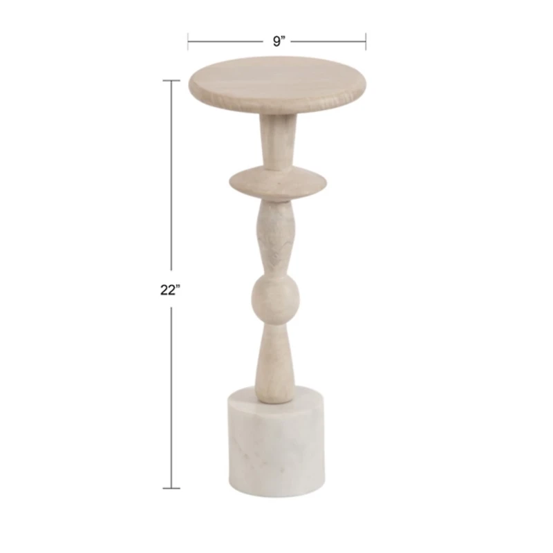 White Marble and Mango Wood Round Accent Table