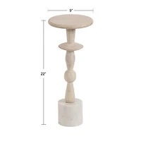 White Marble and Mango Wood Round Accent Table
