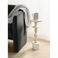 White Marble and Mango Wood Round Accent Table