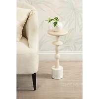 White Marble and Mango Wood Round Accent Table