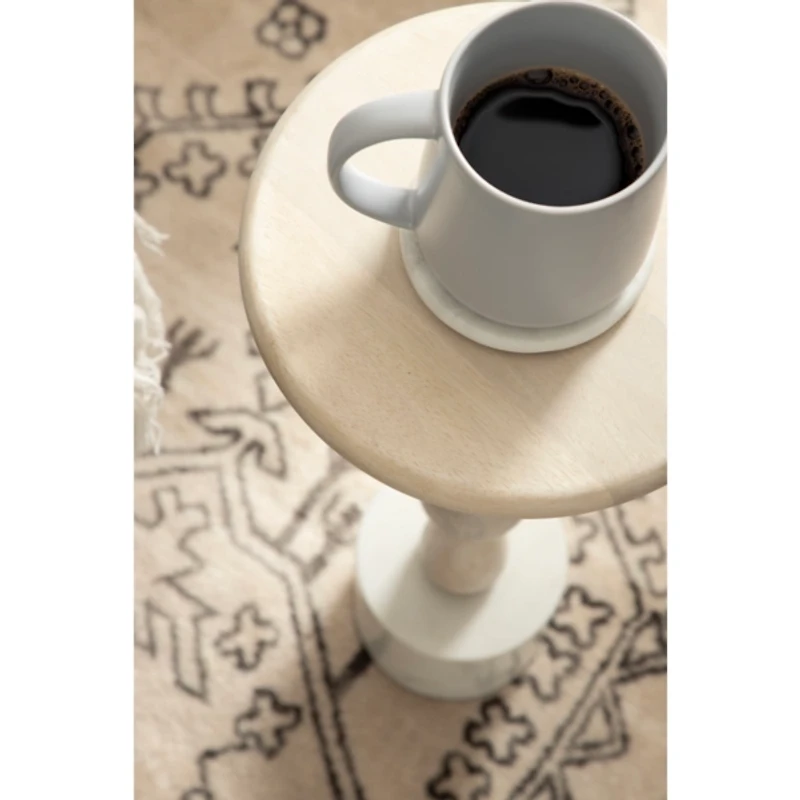 White Marble and Mango Wood Round Accent Table