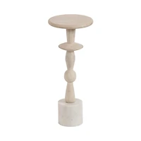 White Marble and Mango Wood Round Accent Table