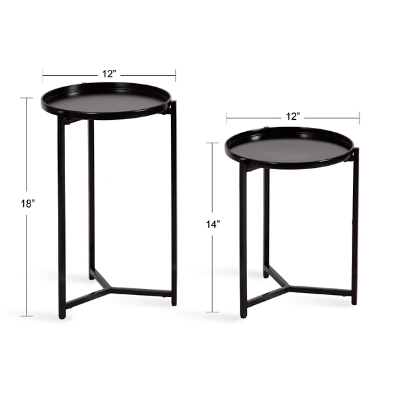 Round Black Metal Accent Tables, Set of 2