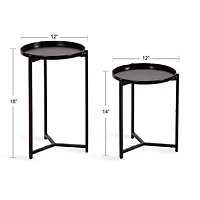 Round Black Metal Accent Tables, Set of 2