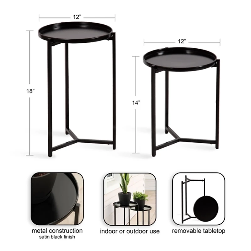 Round Black Metal Accent Tables, Set of 2