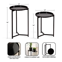 Round Black Metal Accent Tables, Set of 2