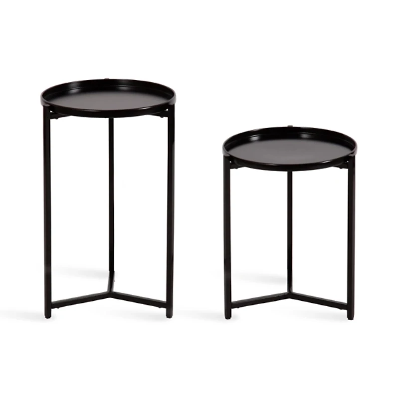 Round Black Metal Accent Tables, Set of 2