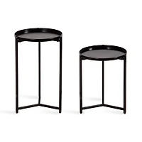 Round Black Metal Accent Tables, Set of 2