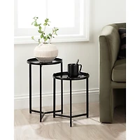 Round Black Metal Accent Tables, Set of 2