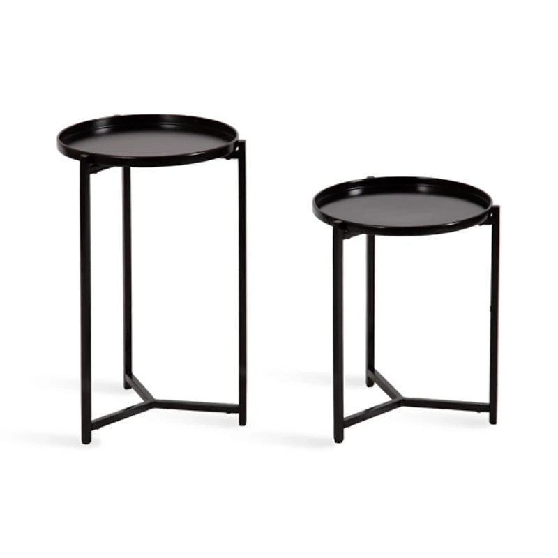 Round Black Metal Accent Tables, Set of 2