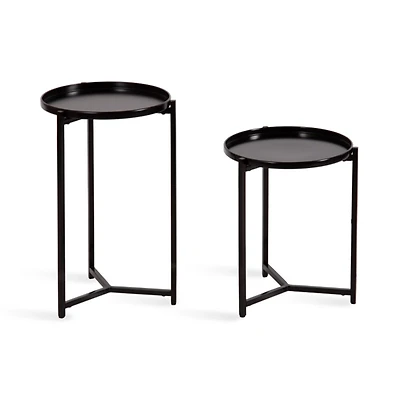 Round Black Metal Accent Tables, Set of 2