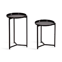 Round Black Metal Accent Tables, Set of 2