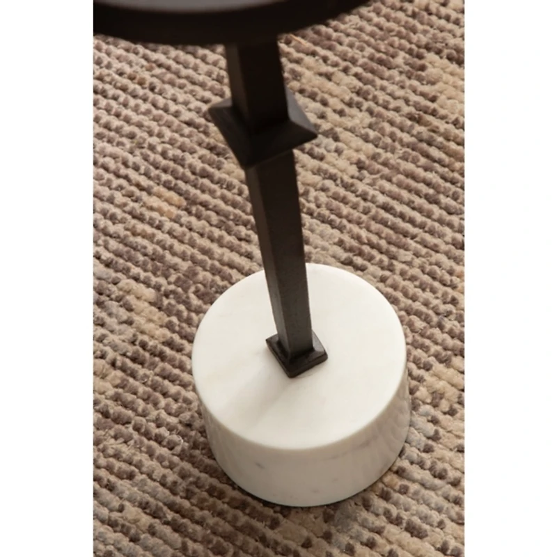 White Marble and Black Metal Round Accent Table
