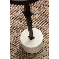 White Marble and Black Metal Round Accent Table