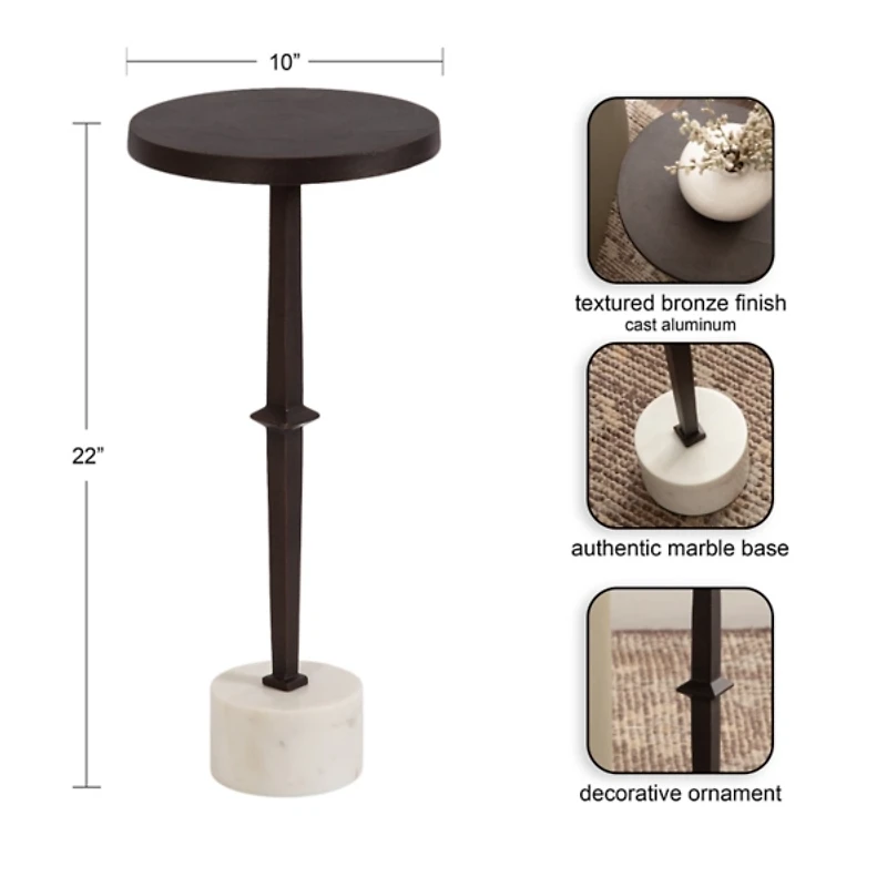 White Marble and Black Metal Round Accent Table