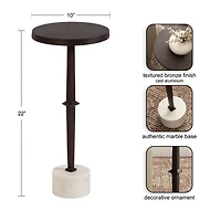 White Marble and Black Metal Round Accent Table