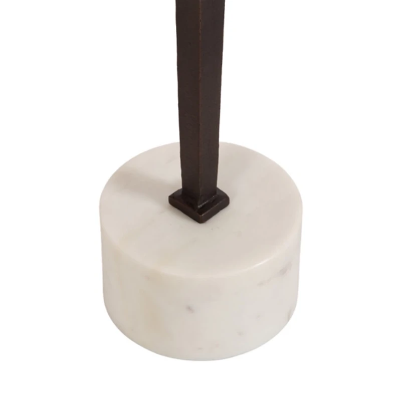 White Marble and Black Metal Round Accent Table