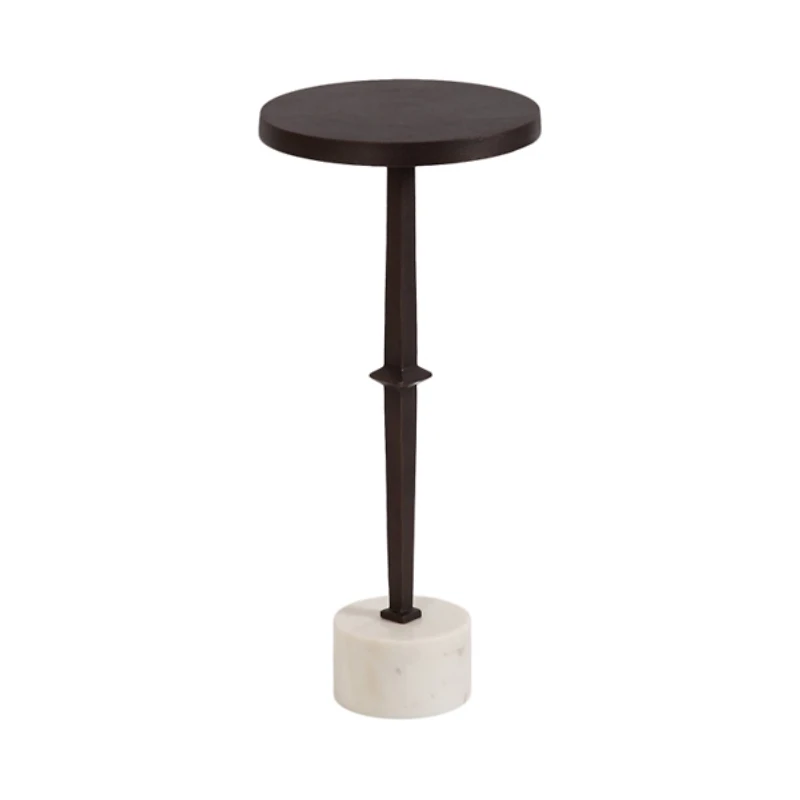 White Marble and Black Metal Round Accent Table