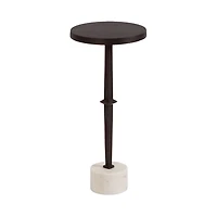 White Marble and Black Metal Round Accent Table