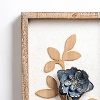 Blue Metal Flower Framed Wall Plaques, Set of 2