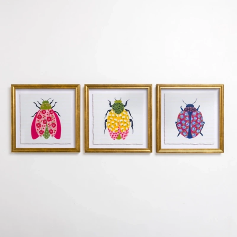 Bright Garden Beetles Framed Art Prints, Set of 3