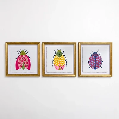 Bright Garden Beetles Framed Art Prints, Set of 3